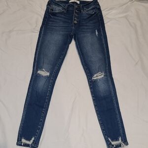 KanCan Women's Dark Blue Distressed Skinny Jeans